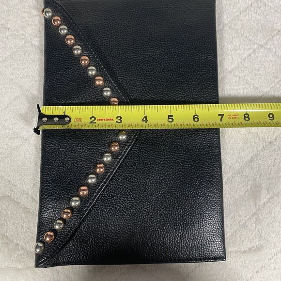 B-Low The Belt Black Studded Vegan Pebbled Leather Clutch Purse Button Close - Picture 6 of 6